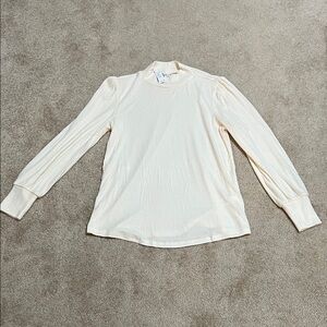 Maurices Cream Ribbed Mock Neck Long Sleeve Top
